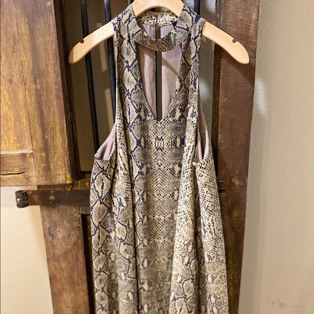 OLIVACEOUS SNAKE PRINT HALTER DRESS